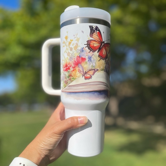 40 oz Colorful Book and butterfly Double-wall vacuum insulation Tumbler with str - Picture 5 of 10